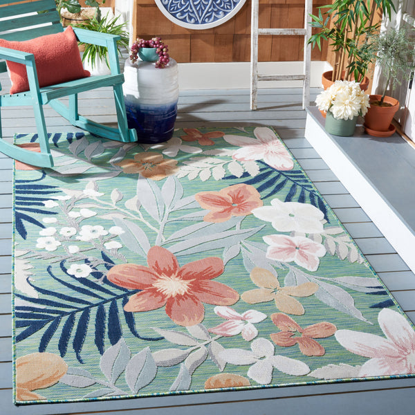 Safavieh Cabana Botanical Indoor/Outdoor Runner Rug With Lush Green Leaves & Rust Blooms, Durable Power-Loomed Woven 2'-0" x 19'-0" CBN454Y-219