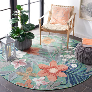 Safavieh Cabana Luxurious Green & Rust Floral-Tropical Area Rug — Plush Outdoor-Ready Power-Loomed Turkish Elegance 3'-0" x 3'-0" CBN454Y-3SQ