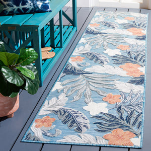 Safavieh Cabana 2' X 10' Botanical Area Runner Rug In Blue Grey - Elegant, Durable, Indoor/Outdoor Design Blue ,Grey 88% Polypropylene,12% Polyester Cbn456m-210
