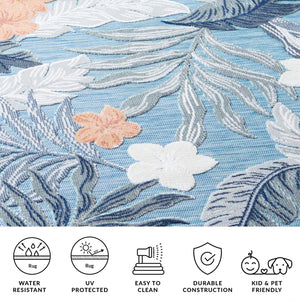 Safavieh Cabana 2' X 10' Botanical Area Runner Rug In Blue Grey - Elegant, Durable, Indoor/Outdoor Design Blue ,Grey 88% Polypropylene,12% Polyester Cbn456m-210