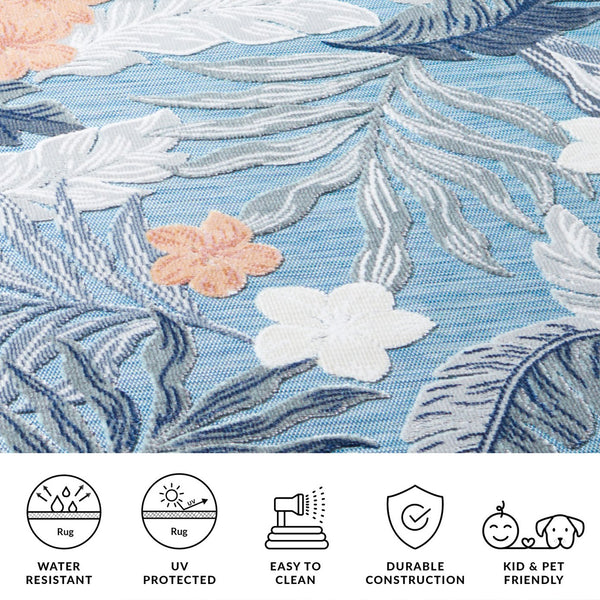 Safavieh Cabana 2' X 10' Botanical Area Runner Rug In Blue Grey - Elegant, Durable, Indoor/Outdoor Design Blue ,Grey 88% Polypropylene,12% Polyester Cbn456m-210