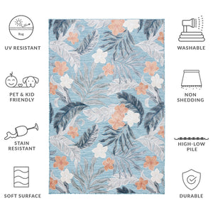 Safavieh Cabana 2' X 10' Botanical Area Runner Rug In Blue Grey - Elegant, Durable, Indoor/Outdoor Design Blue ,Grey 88% Polypropylene,12% Polyester Cbn456m-210