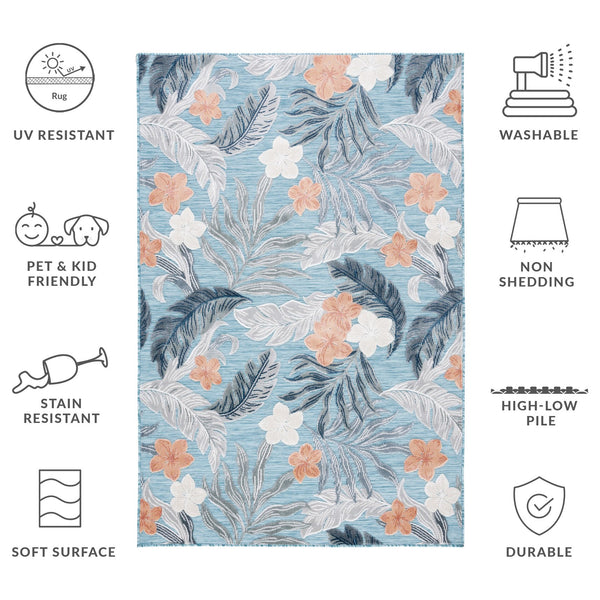 Safavieh Cabana 2' X 10' Botanical Area Runner Rug In Blue Grey - Elegant, Durable, Indoor/Outdoor Design Blue ,Grey 88% Polypropylene,12% Polyester Cbn456m-210
