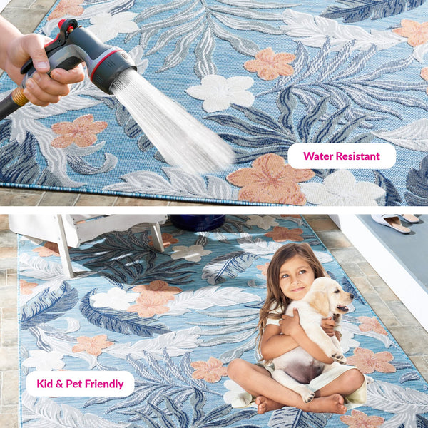 Safavieh Cabana 2' X 10' Botanical Area Runner Rug In Blue Grey - Elegant, Durable, Indoor/Outdoor Design Blue ,Grey 88% Polypropylene,12% Polyester Cbn456m-210