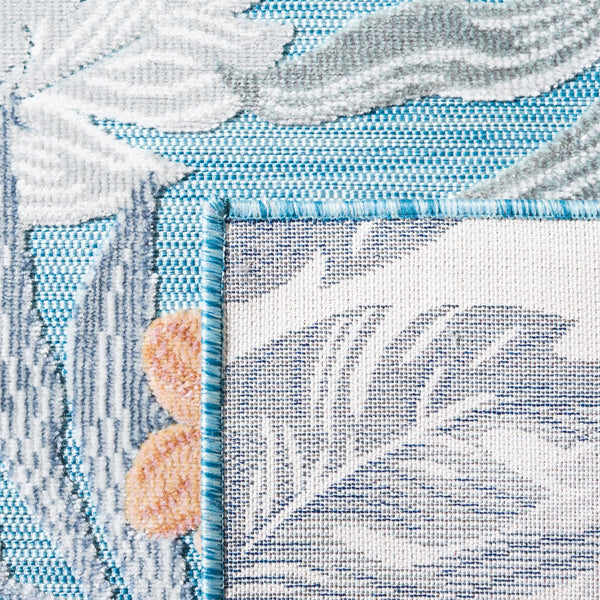 Safavieh Cabana 2' X 10' Botanical Area Runner Rug In Blue Grey - Elegant, Durable, Indoor/Outdoor Design Blue ,Grey 88% Polypropylene,12% Polyester Cbn456m-210