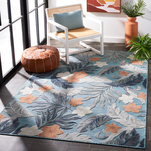 Safavieh Cabana 2' X 10' Botanical Area Runner Rug In Blue Grey - Elegant, Durable, Indoor/Outdoor Design Blue ,Grey 88% Polypropylene,12% Polyester Cbn456m-210