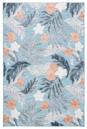 Safavieh Cabana 2' X 10' Botanical Area Runner Rug In Blue Grey - Elegant, Durable, Indoor/Outdoor Design Blue ,Grey 88% Polypropylene,12% Polyester Cbn456m-210