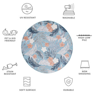 Safavieh Cabana 2' X 10' Botanical Area Runner Rug In Blue Grey - Elegant, Durable, Indoor/Outdoor Design Blue ,Grey 88% Polypropylene,12% Polyester Cbn456m-210