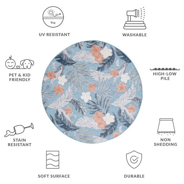 Safavieh Cabana 2' X 10' Botanical Area Runner Rug In Blue Grey - Elegant, Durable, Indoor/Outdoor Design Blue ,Grey 88% Polypropylene,12% Polyester Cbn456m-210