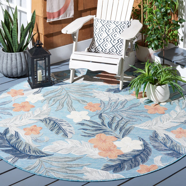 Safavieh Cabana 2' X 10' Botanical Area Runner Rug In Blue Grey - Elegant, Durable, Indoor/Outdoor Design Blue ,Grey 88% Polypropylene,12% Polyester Cbn456m-210
