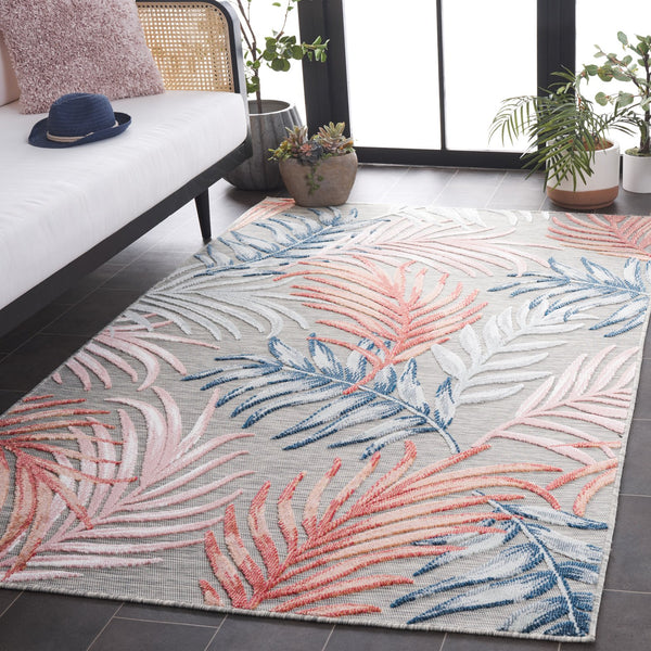 Safavieh Cabana Stylish Area Rug With Tropical Palm Fronds Design - Perfect For Indoor And Outdoor Spaces! Grey ,Rust 88% Polypropylene,12% Polyester Cbn458f-210