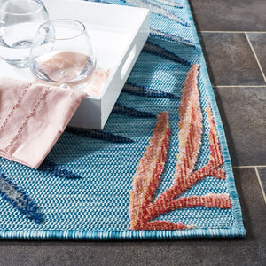 Safavieh Cabana Stylish Area Rug With Tropical Palm Fronds Design - Perfect For Indoor And Outdoor Spaces! Blue ,Rust 88% Polypropylene,12% Polyester Cbn458m-210