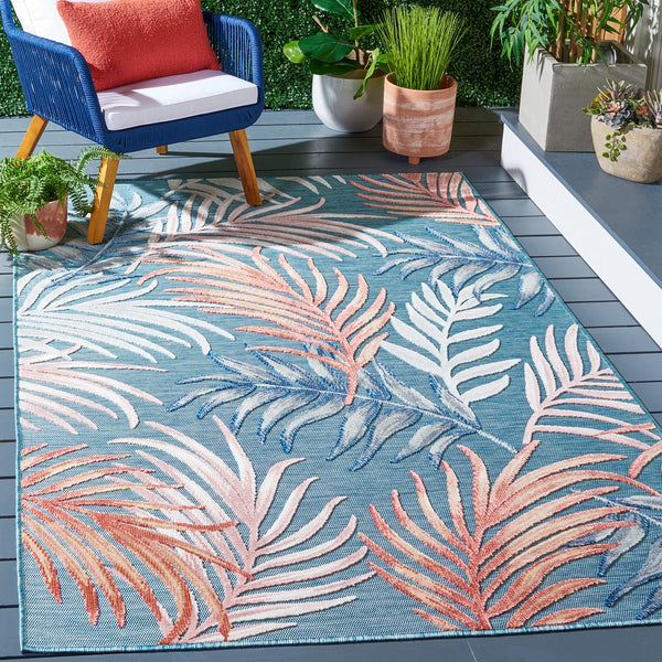 Safavieh Cabana Stylish Area Rug With Tropical Palm Fronds Design - Perfect For Indoor And Outdoor Spaces! Blue ,Rust 88% Polypropylene,12% Polyester Cbn458m-210