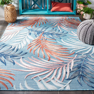 Safavieh Cabana Stylish Area Rug With Tropical Palm Fronds Design - Perfect For Indoor And Outdoor Spaces! Blue ,Rust 88% Polypropylene,12% Polyester Cbn458m-210