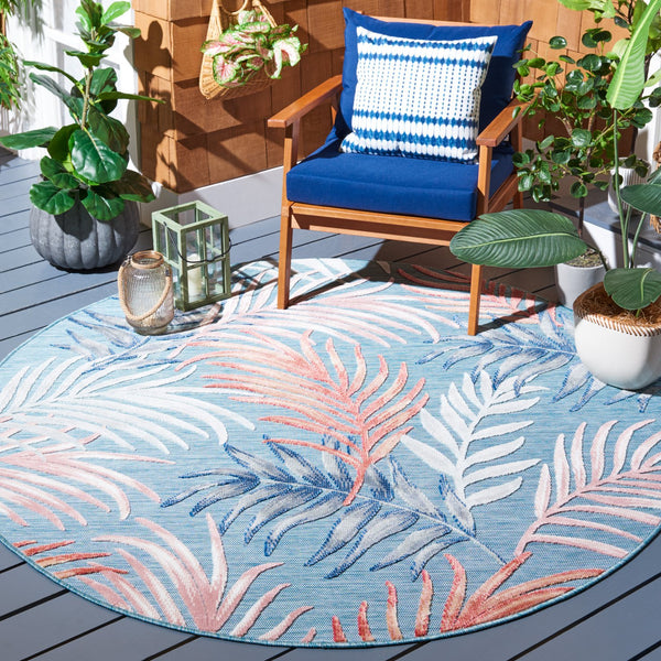 Safavieh Cabana Stylish Area Rug With Tropical Palm Fronds Design - Perfect For Indoor And Outdoor Spaces! Blue ,Rust 88% Polypropylene,12% Polyester Cbn458m-210