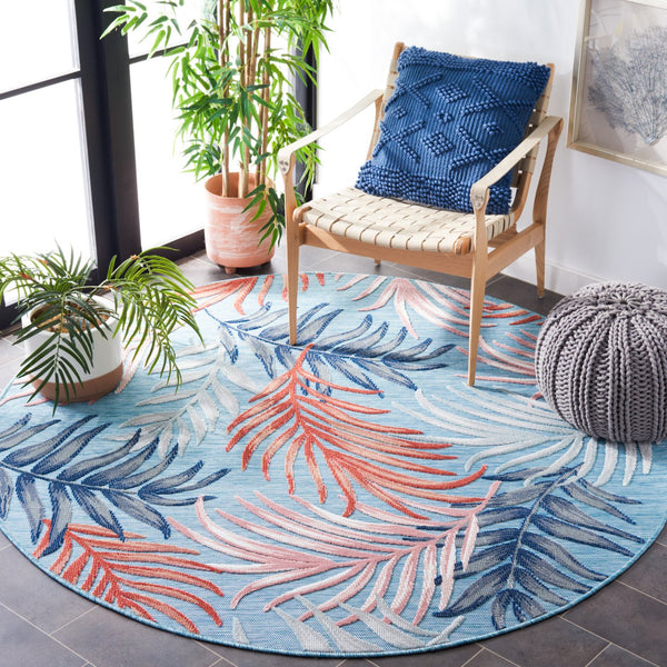 Safavieh Cabana Stylish Area Rug With Tropical Palm Fronds Design - Perfect For Indoor And Outdoor Spaces! Blue ,Rust 88% Polypropylene,12% Polyester Cbn458m-210