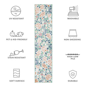 Safavieh Cabana Lush Botanical Area Rug - Elegant Indoor/Outdoor Design, Durable & Low Maintenance Comfort Green ,Navy 88% Polypropylene,12% Polyester Cbn485n-5sq