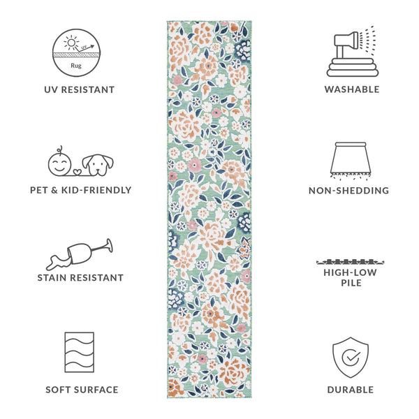 Safavieh Cabana Lush Botanical Area Rug - Elegant Indoor/Outdoor Design, Durable & Low Maintenance Comfort Green ,Navy 88% Polypropylene,12% Polyester Cbn485n-5sq