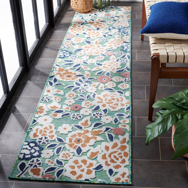 Safavieh Cabana Lush Botanical Area Rug - Elegant Indoor/Outdoor Design, Durable & Low Maintenance Comfort Green ,Navy 88% Polypropylene,12% Polyester Cbn485n-5sq