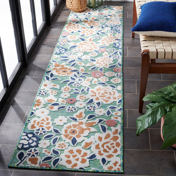 Safavieh Cabana Coastal Green And Navy Floral Rug — Power‑Loomed, Soft 3/8" Pile, Indoor/Outdoor Accent Mat 2'-0" x 3'-0" CBN485N-2