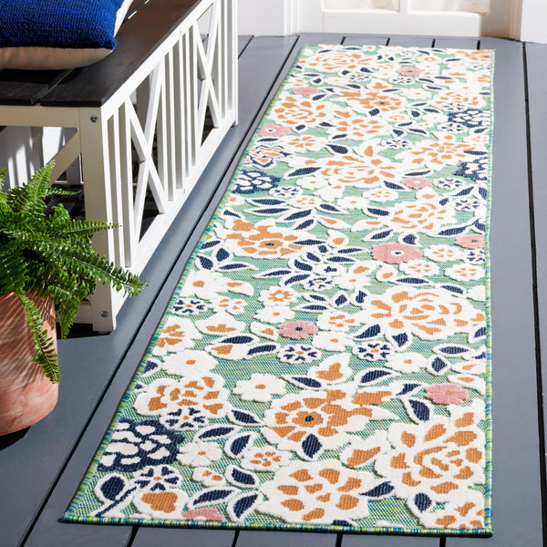 Safavieh Cabana Coastal Green And Navy Floral Rug — Power‑Loomed, Soft 3/8" Pile, Indoor/Outdoor Accent Mat 2'-0" x 3'-0" CBN485N-2