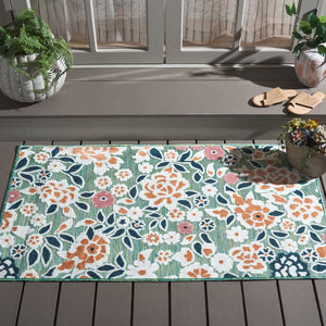 Safavieh Cabana Lush Botanical Area Rug - Elegant Indoor/Outdoor Design, Durable & Low Maintenance Comfort Green ,Navy 88% Polypropylene,12% Polyester Cbn485n-5sq
