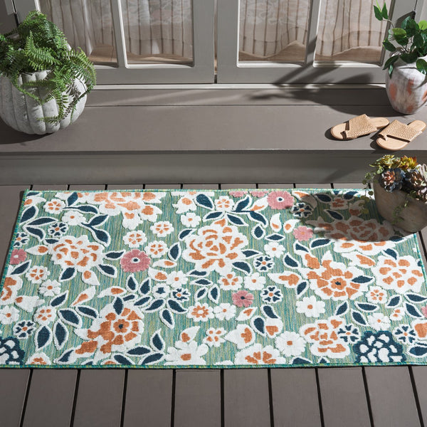 Safavieh Cabana Lush Botanical Area Rug - Elegant Indoor/Outdoor Design, Durable & Low Maintenance Comfort Green ,Navy 88% Polypropylene,12% Polyester Cbn485n-5sq