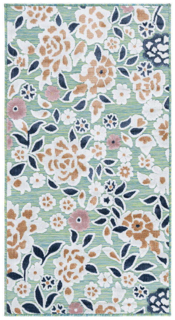 Safavieh Cabana Lush Botanical Area Rug - Elegant Indoor/Outdoor Design, Durable & Low Maintenance Comfort Green ,Navy 88% Polypropylene,12% Polyester Cbn485n-5sq
