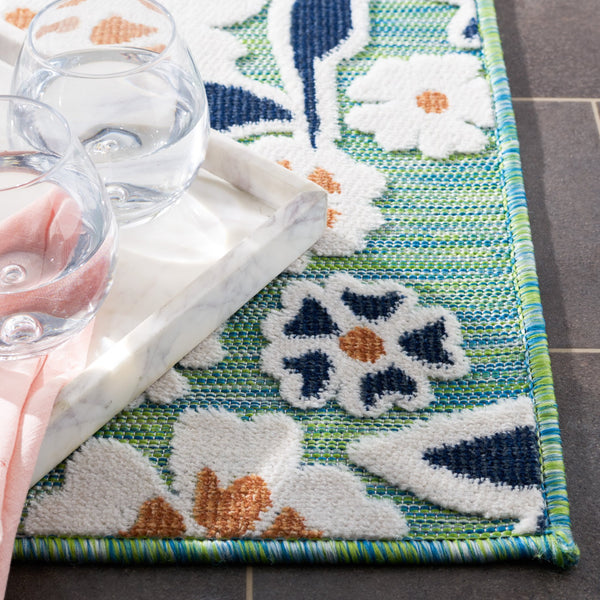 Safavieh Cabana Lush Botanical Area Rug - Elegant Indoor/Outdoor Design, Durable & Low Maintenance Comfort Green ,Navy 88% Polypropylene,12% Polyester Cbn485n-5sq