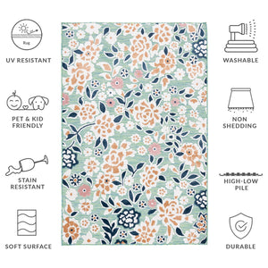 Safavieh Cabana Lush Botanical Area Rug - Elegant Indoor/Outdoor Design, Durable & Low Maintenance Comfort Green ,Navy 88% Polypropylene,12% Polyester Cbn485n-5sq