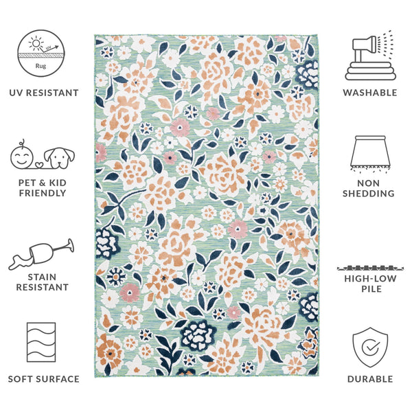 Safavieh Cabana Lush Botanical Area Rug - Elegant Indoor/Outdoor Design, Durable & Low Maintenance Comfort Green ,Navy 88% Polypropylene,12% Polyester Cbn485n-5sq