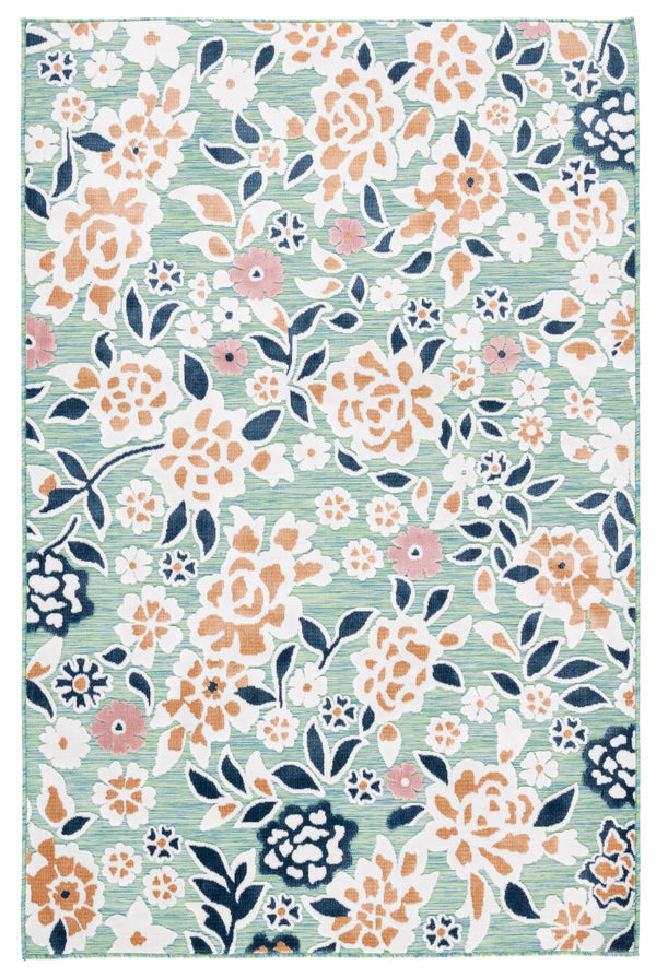 Safavieh Cabana Lush Botanical Area Rug - Elegant Indoor/Outdoor Design, Durable & Low Maintenance Comfort Green ,Navy 88% Polypropylene,12% Polyester Cbn485n-5sq