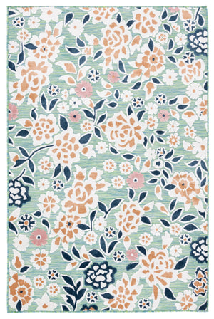 Safavieh Cabana Coastal Green And Navy Floral Rug — Power‑Loomed, Soft 3/8" Pile, Indoor/Outdoor Accent Mat 2'-0" x 3'-0" CBN485N-2