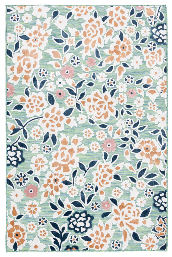 Safavieh Cabana Coastal Green And Navy Floral Rug — Power‑Loomed, Soft 3/8" Pile, Indoor/Outdoor Accent Mat 2'-0" x 3'-0" CBN485N-2
