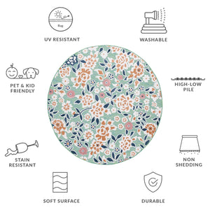 Safavieh Cabana Lush Botanical Area Rug - Elegant Indoor/Outdoor Design, Durable & Low Maintenance Comfort Green ,Navy 88% Polypropylene,12% Polyester Cbn485n-5sq