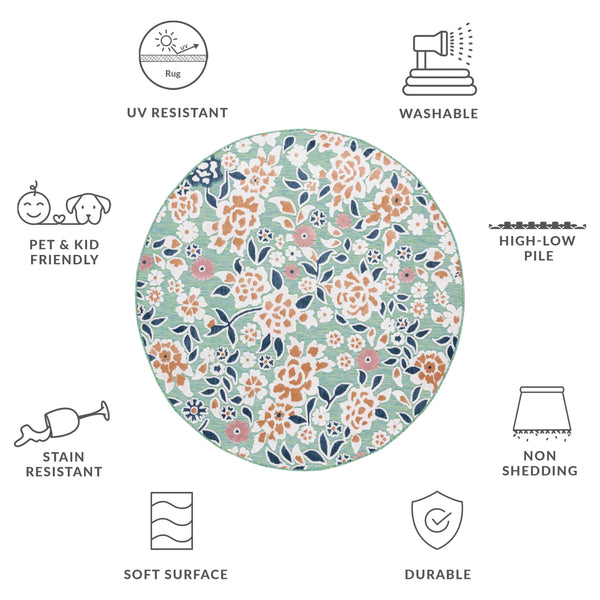 Safavieh Cabana Lush Botanical Area Rug - Elegant Indoor/Outdoor Design, Durable & Low Maintenance Comfort Green ,Navy 88% Polypropylene,12% Polyester Cbn485n-5sq