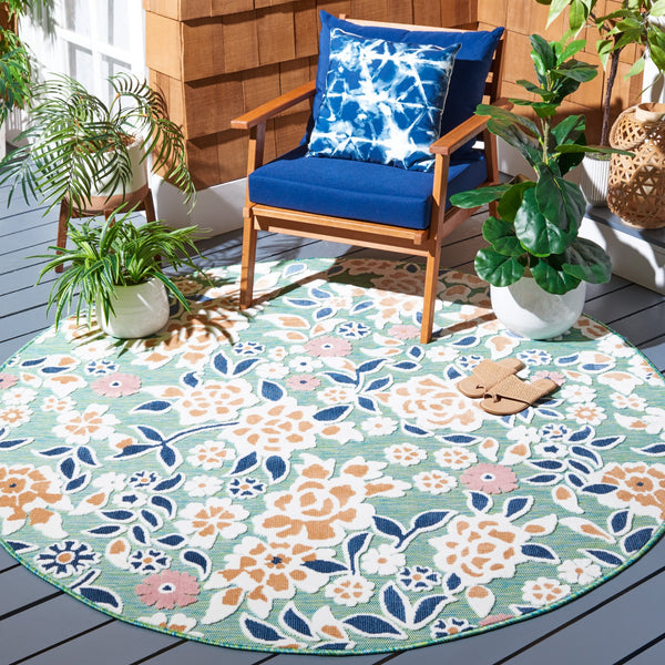Safavieh Cabana Lush Botanical Area Rug - Elegant Indoor/Outdoor Design, Durable & Low Maintenance Comfort Green ,Navy 88% Polypropylene,12% Polyester Cbn485n-5sq