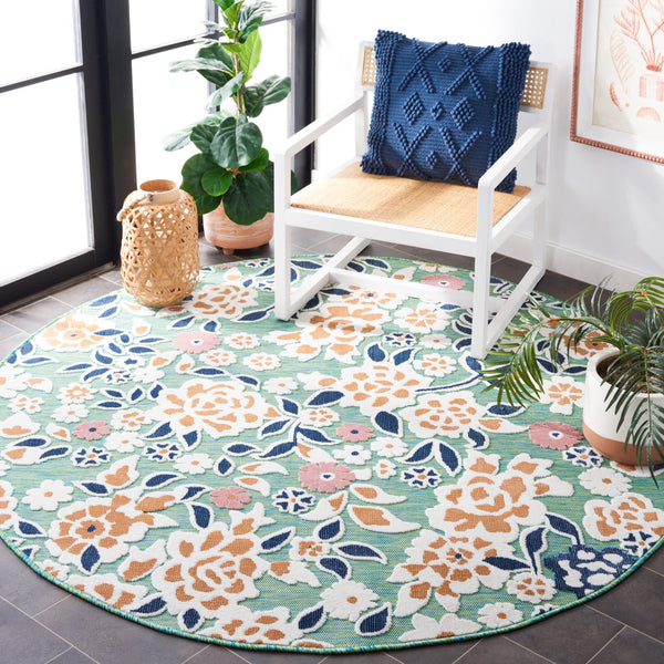 Safavieh Cabana Coastal Green And Navy Floral Rug — Power‑Loomed, Soft 3/8" Pile, Indoor/Outdoor Accent Mat 2'-0" x 3'-0" CBN485N-2