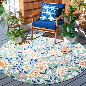 Safavieh Cabana Coastal Green And Navy Floral Rug — Power‑Loomed, Soft 3/8" Pile, Indoor/Outdoor Accent Mat 2'-0" x 3'-0" CBN485N-2