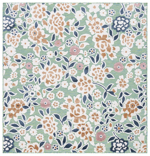 Safavieh Cabana Lush Botanical Area Rug - Elegant Indoor/Outdoor Design, Durable & Low Maintenance Comfort Green ,Navy 88% Polypropylene,12% Polyester Cbn485n-5sq