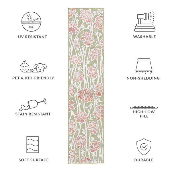 Safavieh Cabana Indoor/Outdoor Area Rug - Vibrant Floral Design, Plush Comfort, Durable And Stylish Décor Essential Green ,Pink 88% Polypropylene,12% Polyester Cbn486y-27