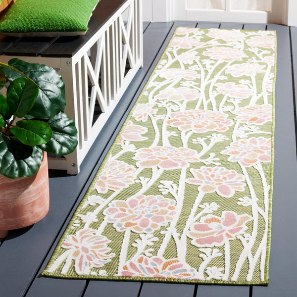 Safavieh Cabana Indoor/Outdoor Area Rug - Vibrant Floral Design, Plush Comfort, Durable And Stylish Décor Essential Green ,Pink 88% Polypropylene,12% Polyester Cbn486y-27