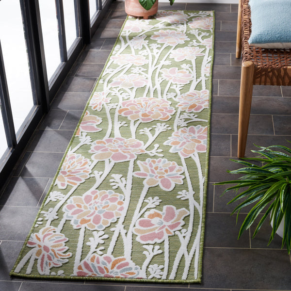 Safavieh Cabana Indoor/Outdoor Area Rug - Vibrant Floral Design, Plush Comfort, Durable And Stylish Décor Essential Green ,Pink 88% Polypropylene,12% Polyester Cbn486y-27
