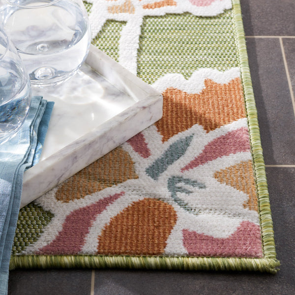 Safavieh Cabana Indoor/Outdoor Area Rug - Vibrant Floral Design, Plush Comfort, Durable And Stylish Décor Essential Green ,Pink 88% Polypropylene,12% Polyester Cbn486y-27