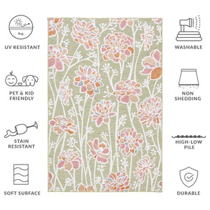 Safavieh Cabana Indoor/Outdoor Area Rug - Vibrant Floral Design, Plush Comfort, Durable And Stylish Décor Essential Green ,Pink 88% Polypropylene,12% Polyester Cbn486y-27