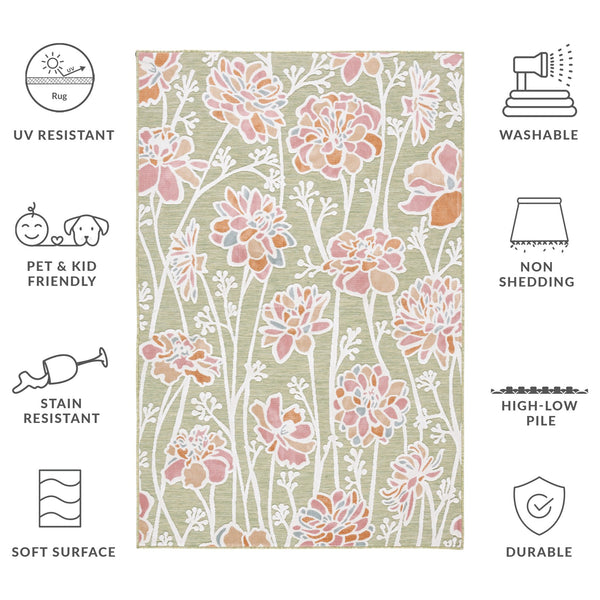 Safavieh Cabana Indoor/Outdoor Area Rug - Vibrant Floral Design, Plush Comfort, Durable And Stylish Décor Essential Green ,Pink 88% Polypropylene,12% Polyester Cbn486y-27