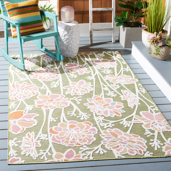 Safavieh Cabana Indoor/Outdoor Area Rug - Vibrant Floral Design, Plush Comfort, Durable And Stylish Décor Essential Green ,Pink 88% Polypropylene,12% Polyester Cbn486y-27