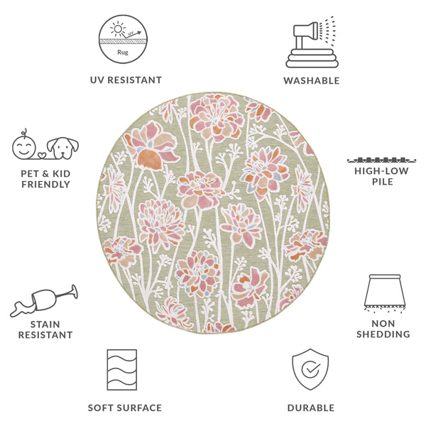 Safavieh Cabana Indoor/Outdoor Area Rug - Vibrant Floral Design, Plush Comfort, Durable And Stylish Décor Essential Green ,Pink 88% Polypropylene,12% Polyester Cbn486y-27