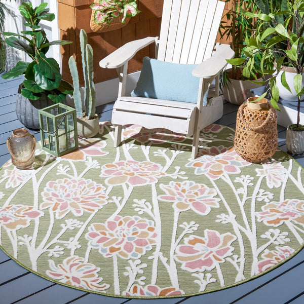 Safavieh Cabana Indoor/Outdoor Area Rug - Vibrant Floral Design, Plush Comfort, Durable And Stylish Décor Essential Green ,Pink 88% Polypropylene,12% Polyester Cbn486y-27