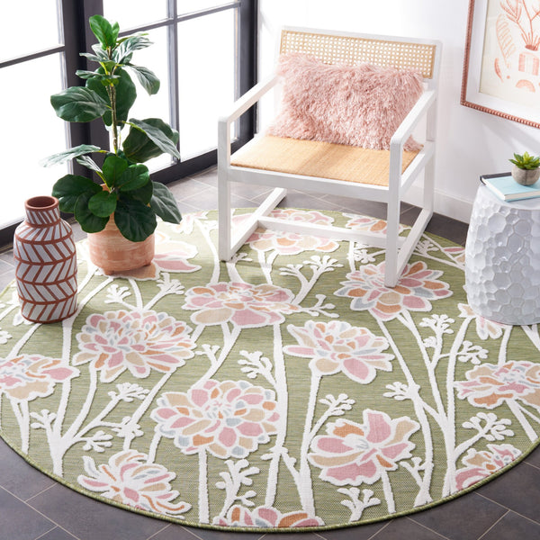 Safavieh Cabana Indoor/Outdoor Area Rug - Vibrant Floral Design, Plush Comfort, Durable And Stylish Décor Essential Green ,Pink 88% Polypropylene,12% Polyester Cbn486y-27